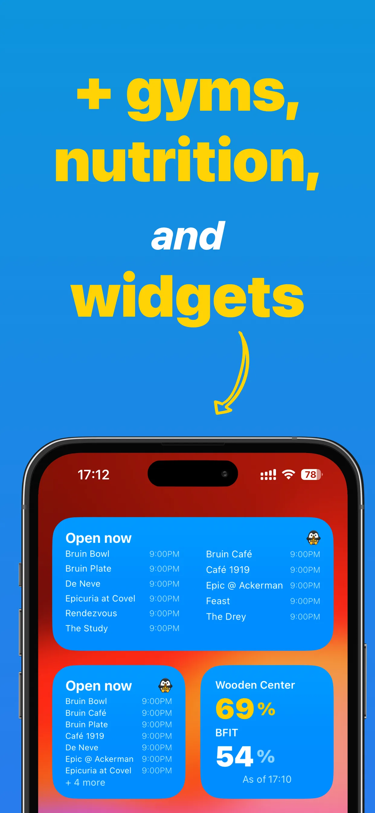 Home-screen widgets for UCLA dining and gym occupancy
